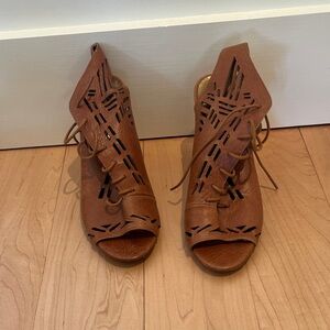 Brown Cutout Leather Sandals
